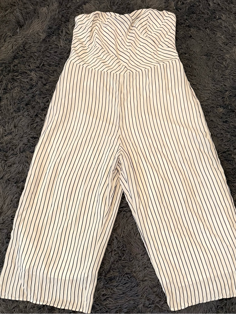 New York & Company White Strapless Pinstripe Wide-Leg Jumpsuit